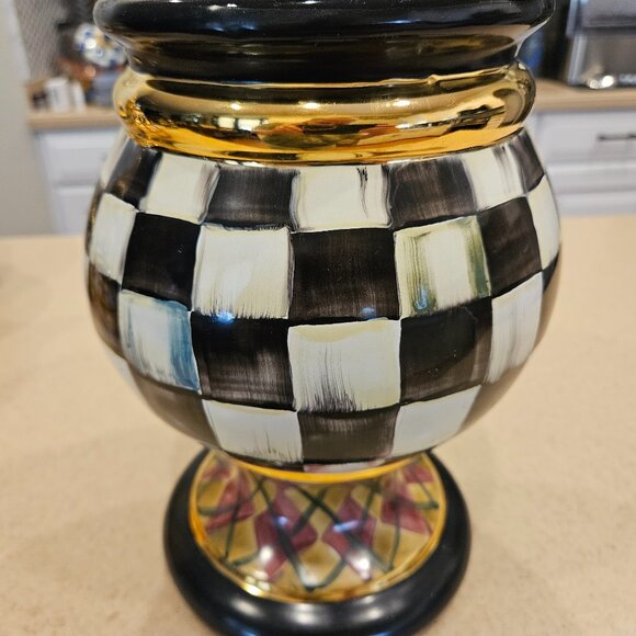 RARE MACKENZIE CHILDS ARGYLE PLAID AURORA CERAMIC GLOBE STORAGE CANISTER JAR - Picture 6 of 16